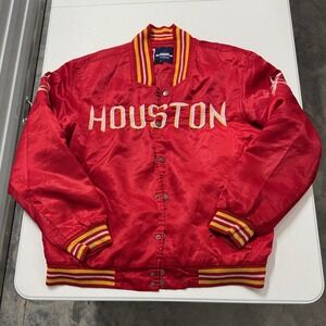 JH Design Houston Rockets Jacket Mens L Red Fair Satin Varsity Bomber NBA
